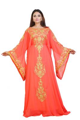 Orange Georgette Embroidered Zari Work Islamic Kaftans 1