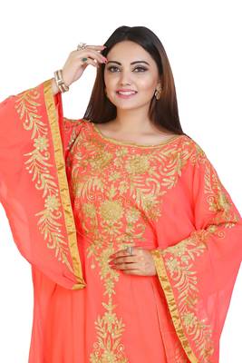 Orange Georgette Embroidered Zari Work Islamic Kaftans 4