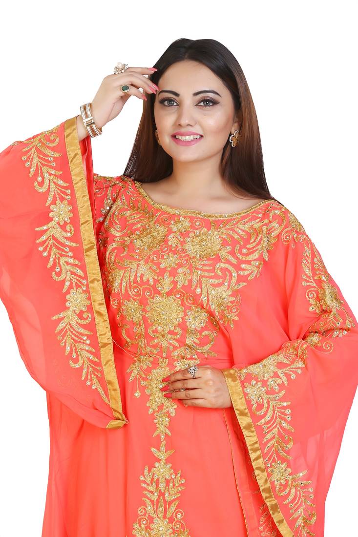 Orange Georgette Embroidered Zari Work Islamic Kaftans