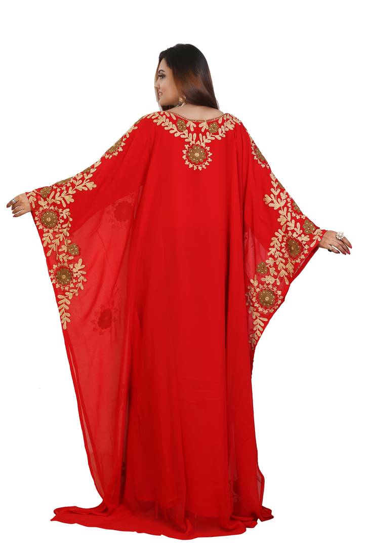 Red Georgette Embroidered Zari Work Islamic Kaftans