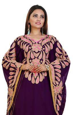 Purple Georgette Embroidered Zari Work Islamic Kaftans 2