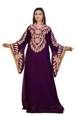 Purple Georgette Embroidered Zari Work Islamic Kaftans 1