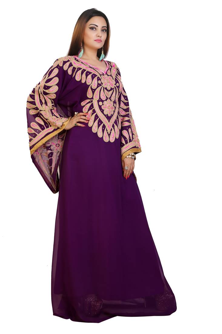 Purple Georgette Embroidered Zari Work Islamic Kaftans