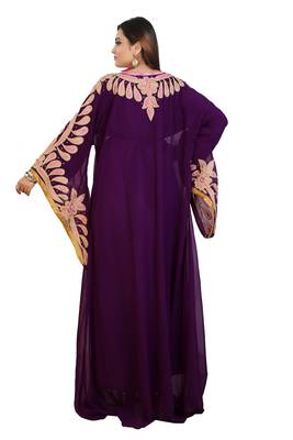 Purple Georgette Embroidered Zari Work Islamic Kaftans 4