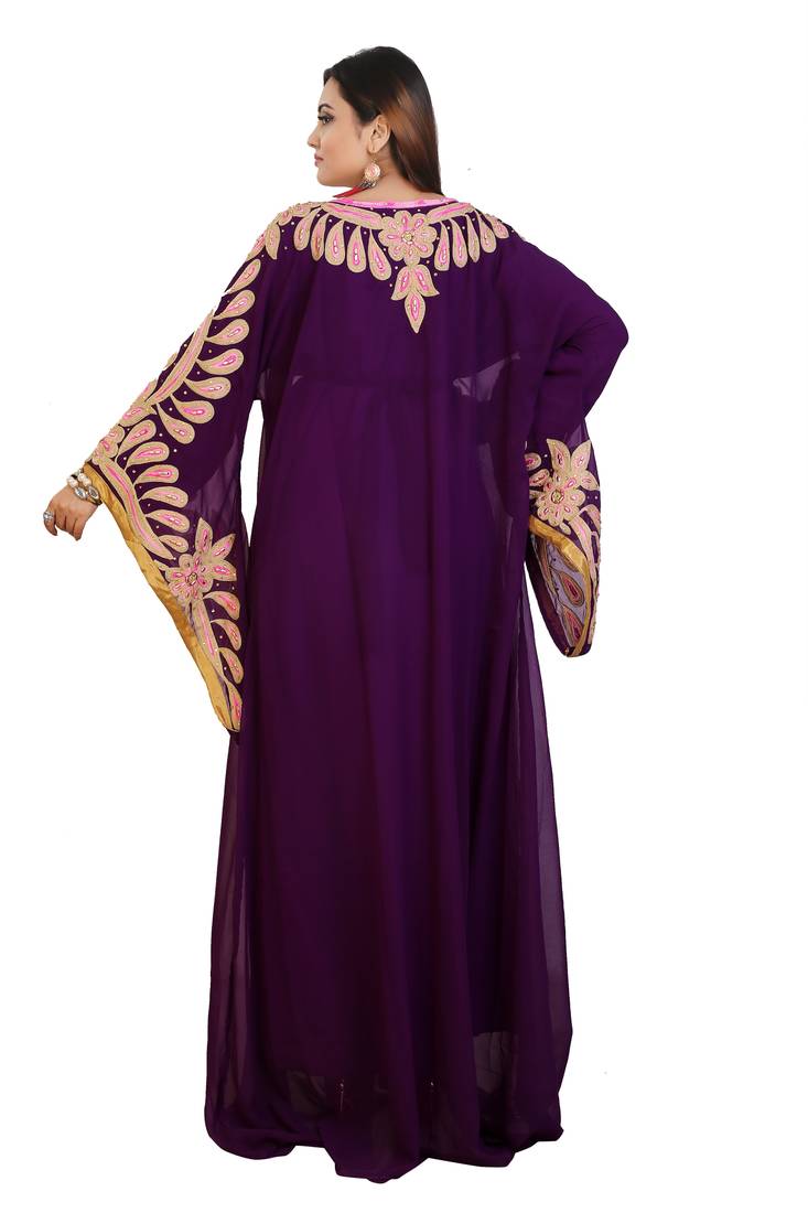 Purple Georgette Embroidered Zari Work Islamic Kaftans