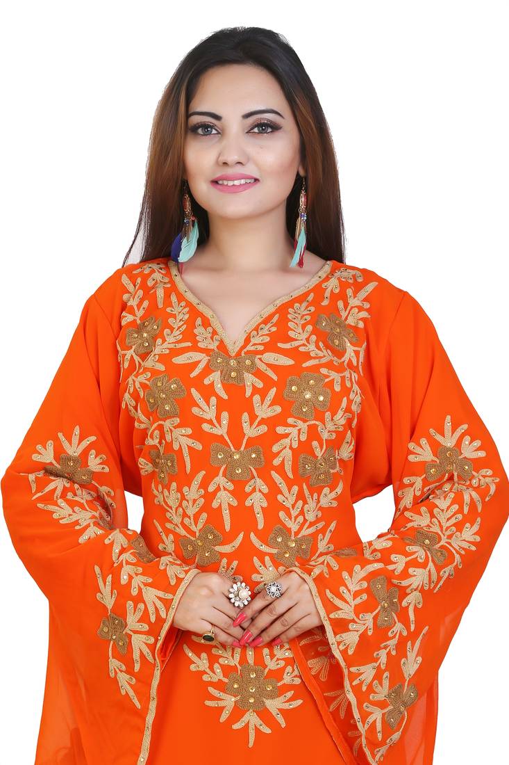 Orange Georgette Embroidered Zari Work Islamic Kaftans