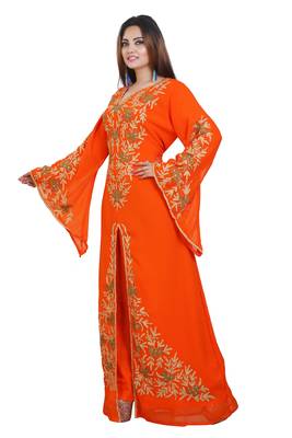 Orange Georgette Embroidered Zari Work Islamic Kaftans 1