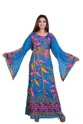 Blue Georgette Embroidered Zari Work Islamic Kaftans 1
