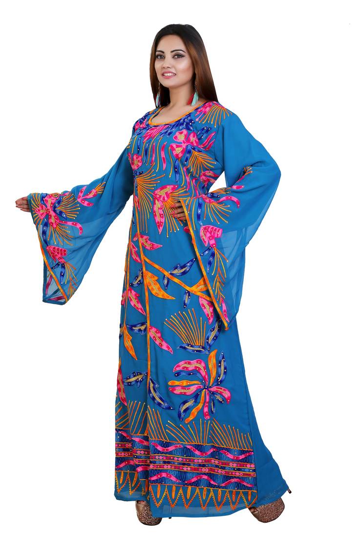 Blue Georgette Embroidered Zari Work Islamic Kaftans