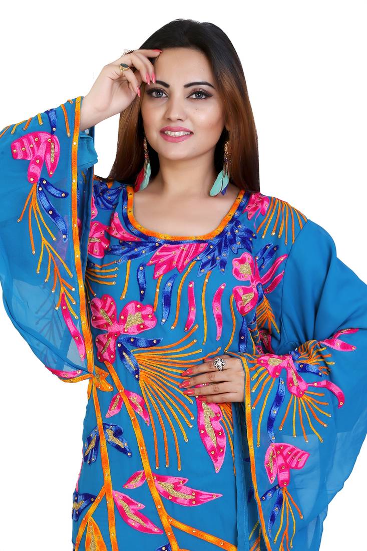 Blue Georgette Embroidered Zari Work Islamic Kaftans