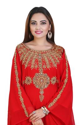 Red Georgette Embroidered Zari Work Islamic Kaftans 2