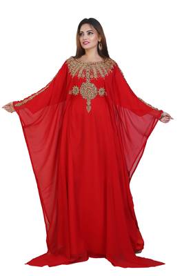 Red Georgette Embroidered Zari Work Islamic Kaftans 1