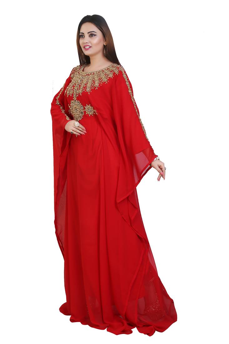 Red Georgette Embroidered Zari Work Islamic Kaftans