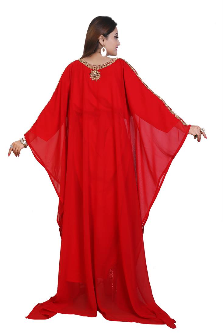 Red Georgette Embroidered Zari Work Islamic Kaftans