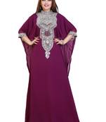 Magenta Georgette Embroidered Zari Work Islamic Kaftans