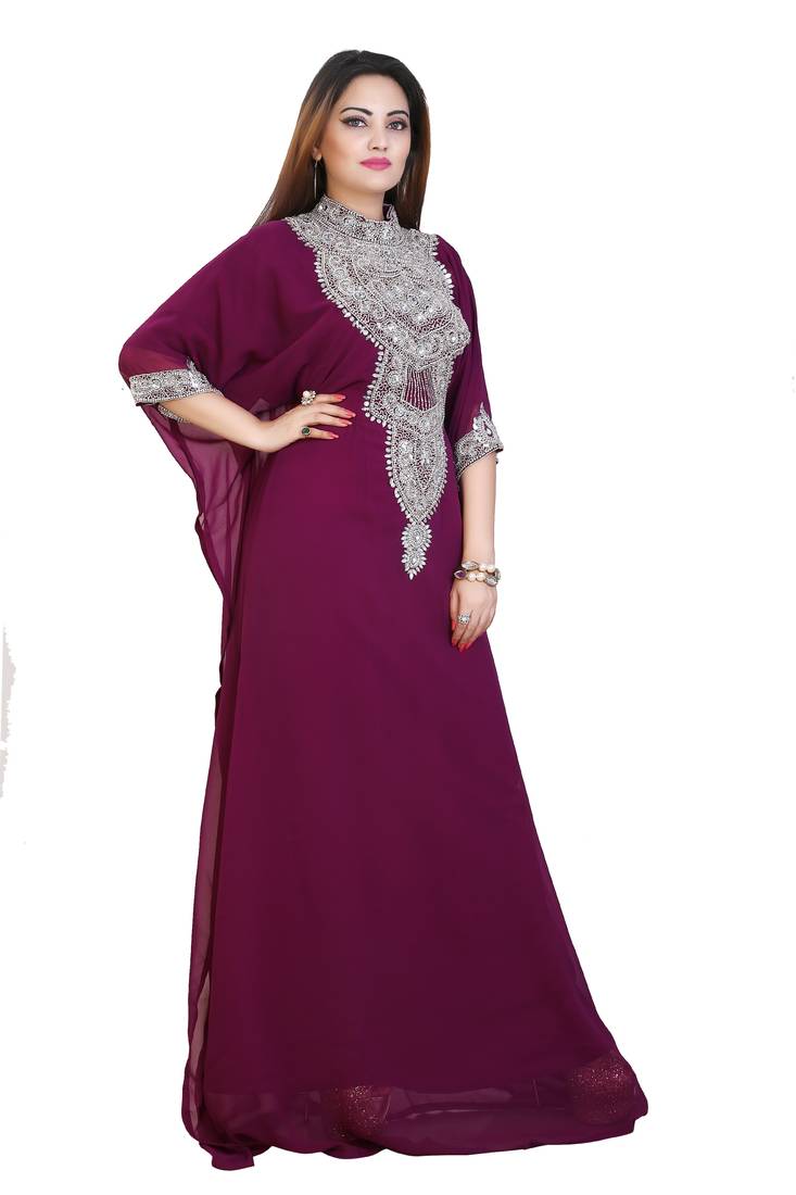 Magenta Georgette Embroidered Zari Work Islamic Kaftans