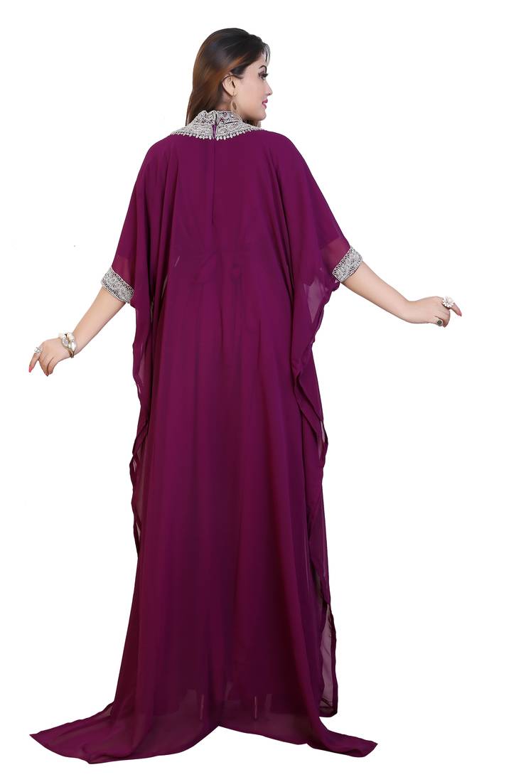 Magenta Georgette Embroidered Zari Work Islamic Kaftans