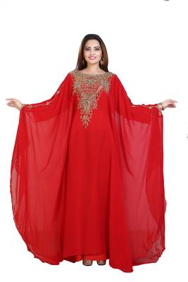Red Georgette Embroidered Zari Work Islamic Kaftans 1