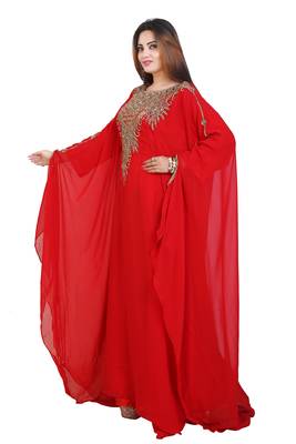 Red Georgette Embroidered Zari Work Islamic Kaftans 2