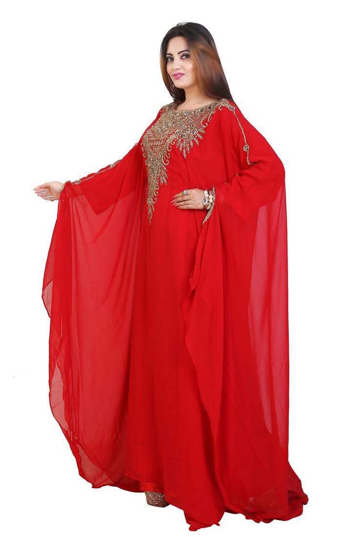 Red Georgette Embroidered Zari Work Islamic Kaftans