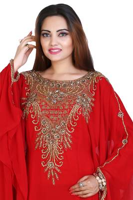 Red Georgette Embroidered Zari Work Islamic Kaftans 3