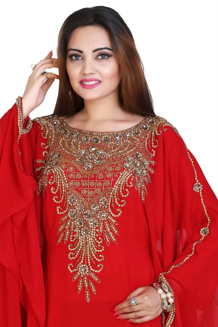 Red Georgette Embroidered Zari Work Islamic Kaftans