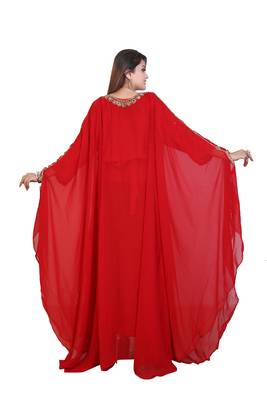 Red Georgette Embroidered Zari Work Islamic Kaftans 4