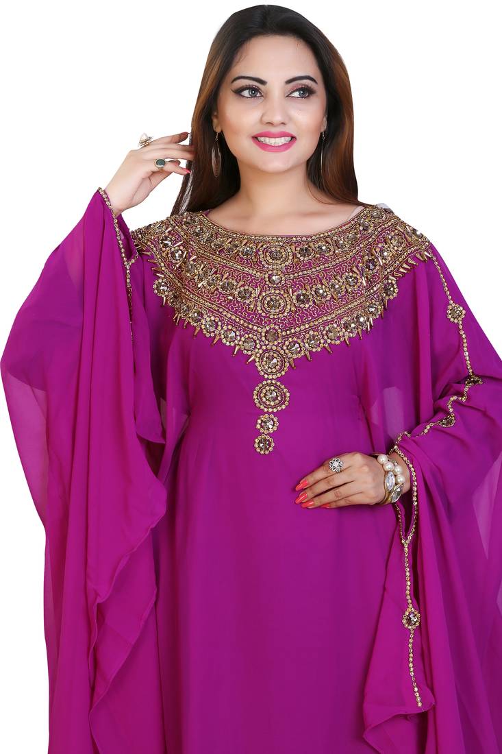 Purple Georgette Embroidered Zari Work Islamic Kaftans