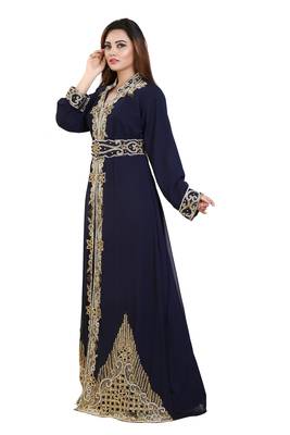 Navy Blue Georgette Embroidered Zari Work Islamic Kaftans 2