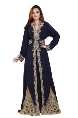 Navy Blue Georgette Embroidered Zari Work Islamic Kaftans 1