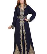 Navy Blue Georgette Embroidered Zari Work Islamic Kaftans