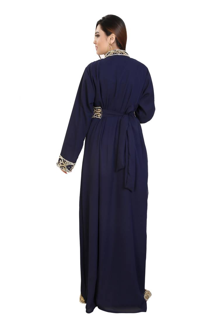 Navy Blue Georgette Embroidered Zari Work Islamic Kaftans