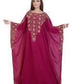 Magenta Georgette Embroidered Zari Work Islamic Kaftans
