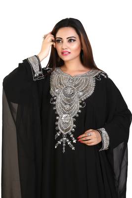 Black Georgette Embroidered Zari Work Islamic Kaftans 2