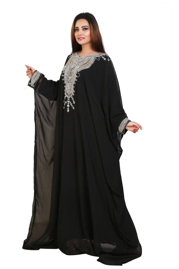Black Georgette Embroidered Zari Work Islamic Kaftans