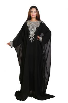 Black Georgette Embroidered Zari Work Islamic Kaftans 1