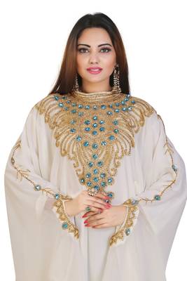 Cream Georgette Embroidered Zari Work Islamic Kaftans 2