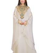 Cream Georgette Embroidered Zari Work Islamic Kaftans
