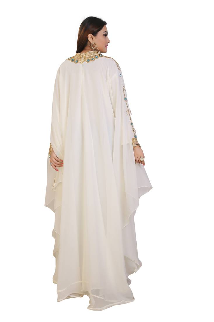Cream Georgette Embroidered Zari Work Islamic Kaftans
