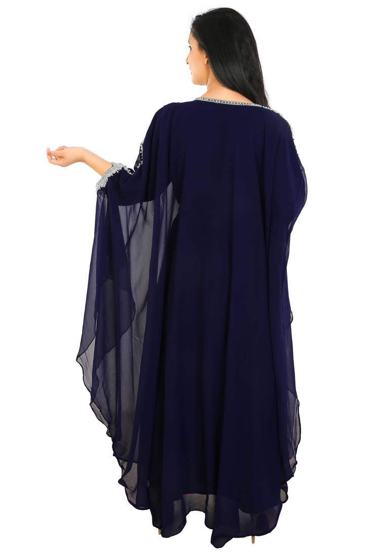 Navy Blue Georgette Embroidered Zari Work Islamic Kaftans