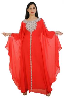 Red Georgette Embroidered Zari Work Islamic Kaftans 1