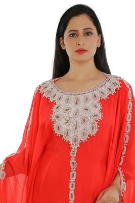 Red Georgette Embroidered Zari Work Islamic Kaftans 2