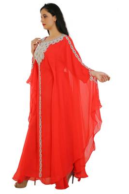 Red Georgette Embroidered Zari Work Islamic Kaftans 4