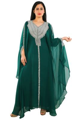 Sea Green Georgette Embroidered Zari Work Islamic Kaftans 1