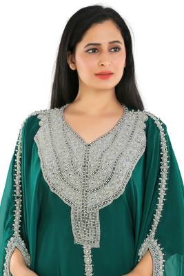 Sea Green Georgette Embroidered Zari Work Islamic Kaftans 2