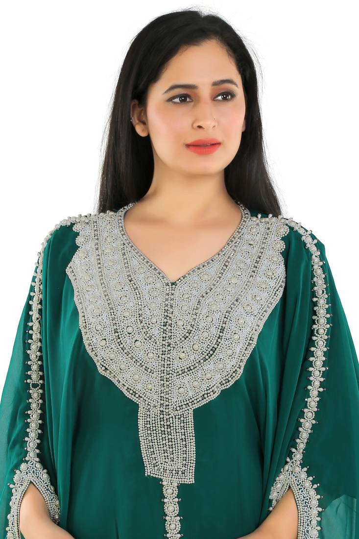 Sea Green Georgette Embroidered Zari Work Islamic Kaftans
