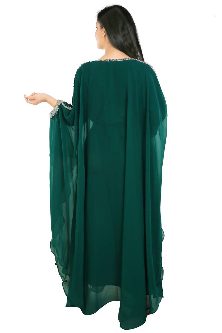 Sea Green Georgette Embroidered Zari Work Islamic Kaftans