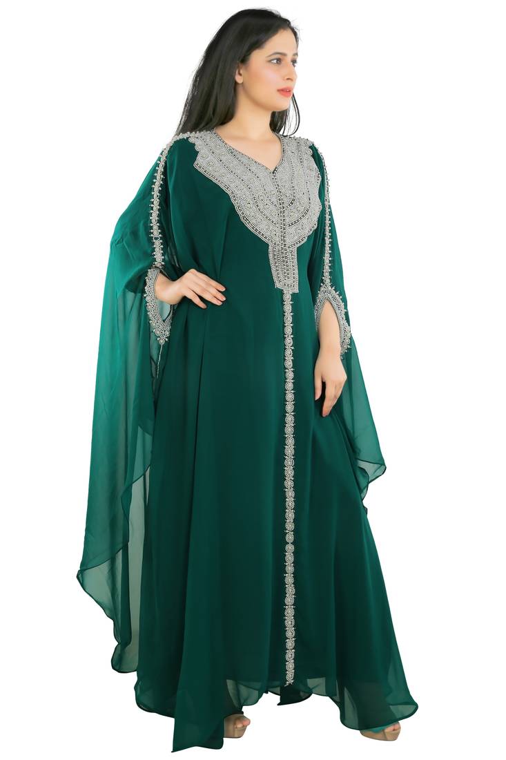 Sea Green Georgette Embroidered Zari Work Islamic Kaftans