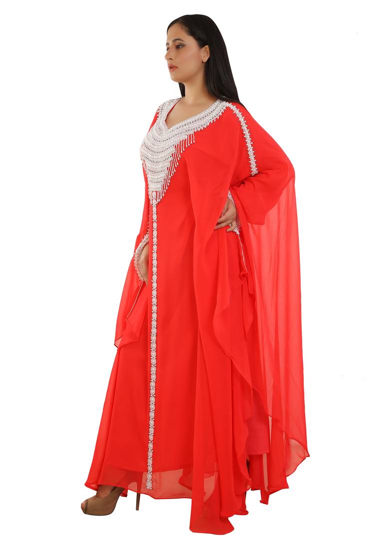 Red Georgette Embroidered Zari Work Islamic Kaftans