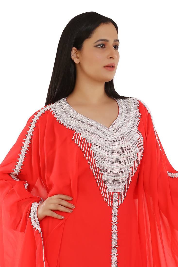 Red Georgette Embroidered Zari Work Islamic Kaftans